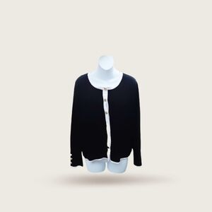 Retrology Cardigan Sweater Black with Ivory Trim Size XL